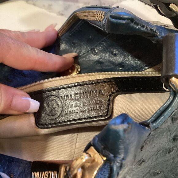 Genuine Leather Valentina Italian Bag Purse Handbag Navy - Picture 6 of 14
